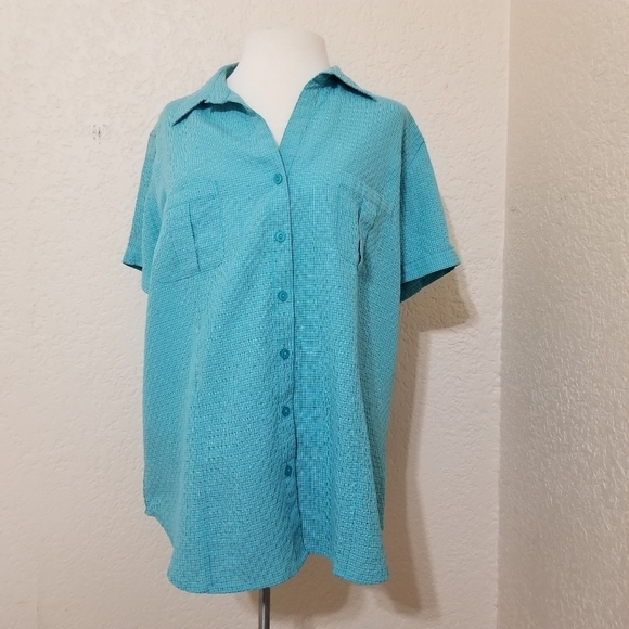 Dressbarn button down aqua size 1x shirt - Picture 2 of 11